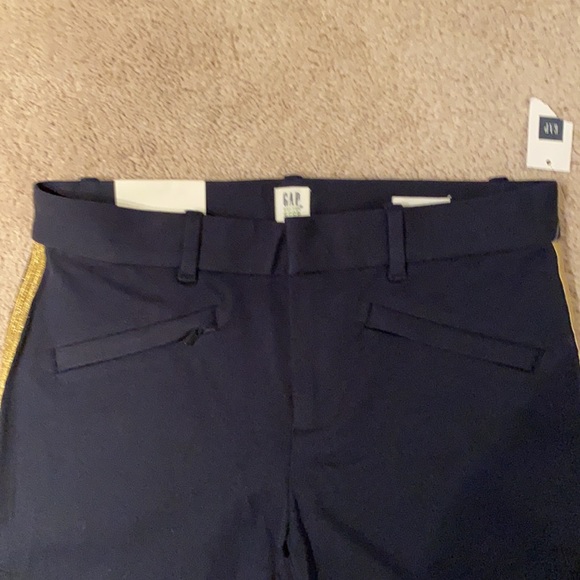Stretch navy tuxedo pants with shined gold stripe - Picture 3 of 5